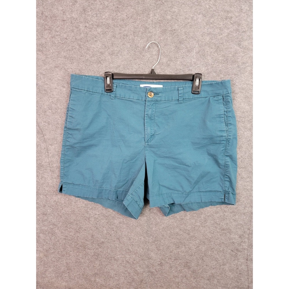 Old Navy Women Everyday Chino Shorts 16 Teal Flat Front Cotton Spandex Stretch